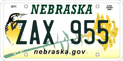 NE license plate ZAX955