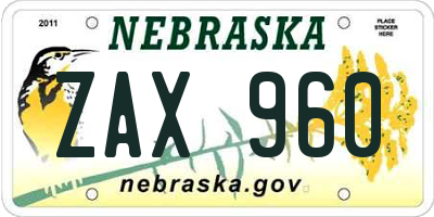 NE license plate ZAX960