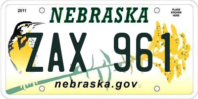 NE license plate ZAX961