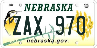 NE license plate ZAX970