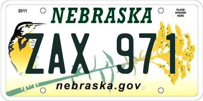 NE license plate ZAX971