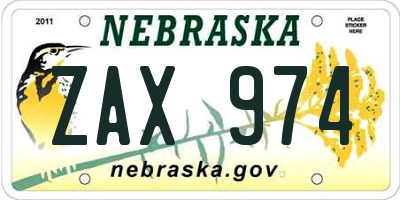 NE license plate ZAX974