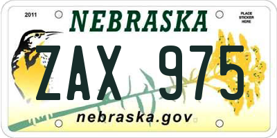 NE license plate ZAX975