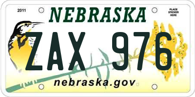NE license plate ZAX976