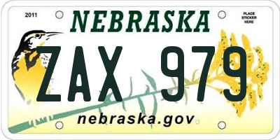NE license plate ZAX979