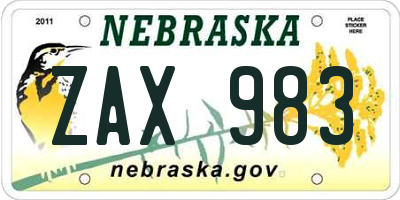 NE license plate ZAX983