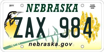 NE license plate ZAX984