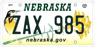 NE license plate ZAX985