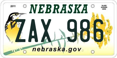 NE license plate ZAX986