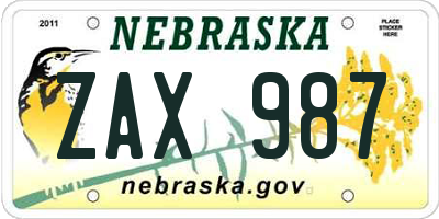 NE license plate ZAX987
