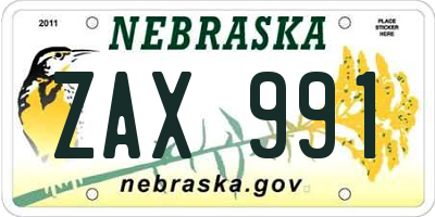 NE license plate ZAX991