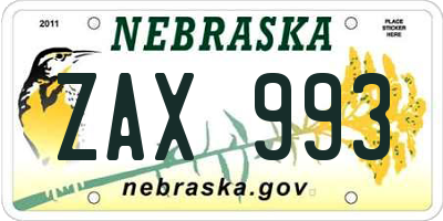 NE license plate ZAX993