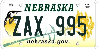 NE license plate ZAX995