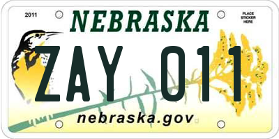 NE license plate ZAY011