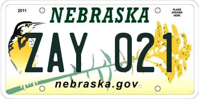 NE license plate ZAY021