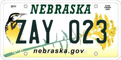 NE license plate ZAY023