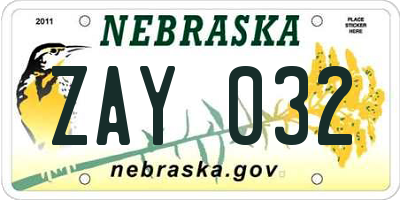 NE license plate ZAY032