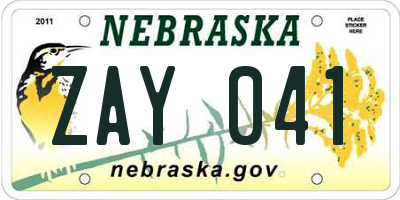 NE license plate ZAY041