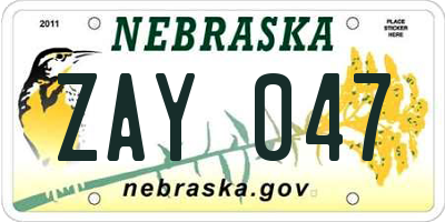NE license plate ZAY047