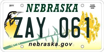 NE license plate ZAY061