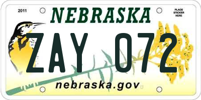 NE license plate ZAY072