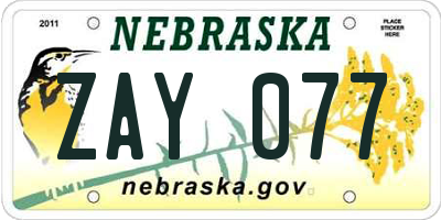 NE license plate ZAY077
