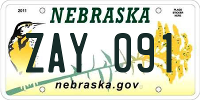 NE license plate ZAY091