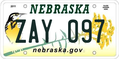 NE license plate ZAY097