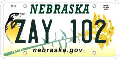 NE license plate ZAY102