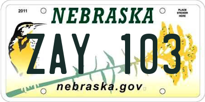 NE license plate ZAY103