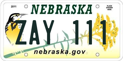 NE license plate ZAY111