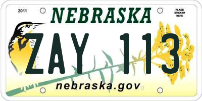 NE license plate ZAY113