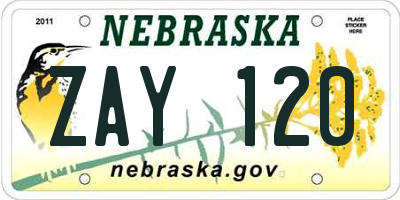 NE license plate ZAY120