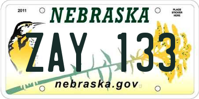 NE license plate ZAY133