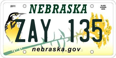 NE license plate ZAY135