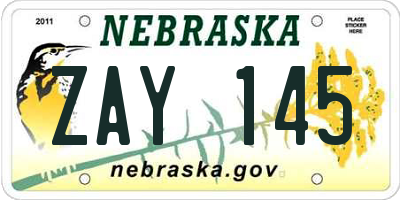 NE license plate ZAY145