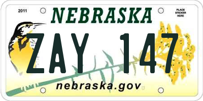 NE license plate ZAY147