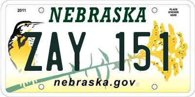 NE license plate ZAY151