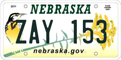 NE license plate ZAY153