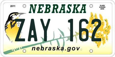 NE license plate ZAY162