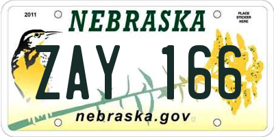 NE license plate ZAY166