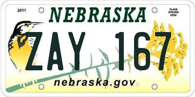 NE license plate ZAY167