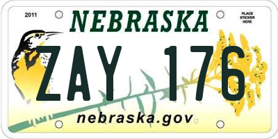 NE license plate ZAY176