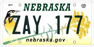 NE license plate ZAY177