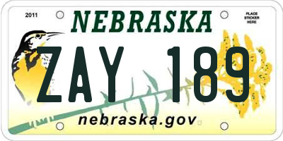 NE license plate ZAY189
