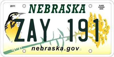 NE license plate ZAY191