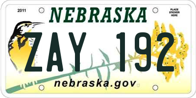NE license plate ZAY192