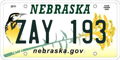 NE license plate ZAY193
