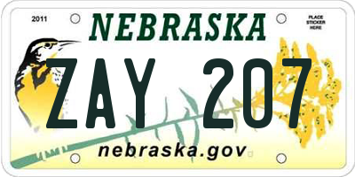 NE license plate ZAY207