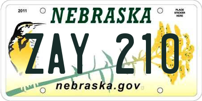 NE license plate ZAY210
